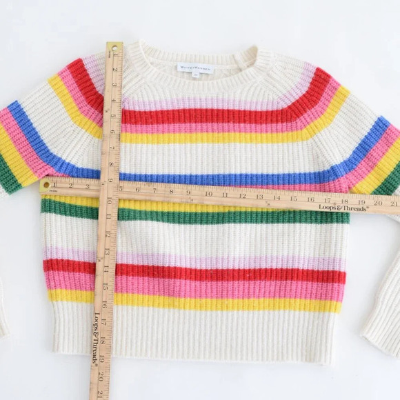White + Warren Cream Pink Stripe Ribbed 25%  Merino Wool Knit Cropped Sweater XS - Picture 4 of 11